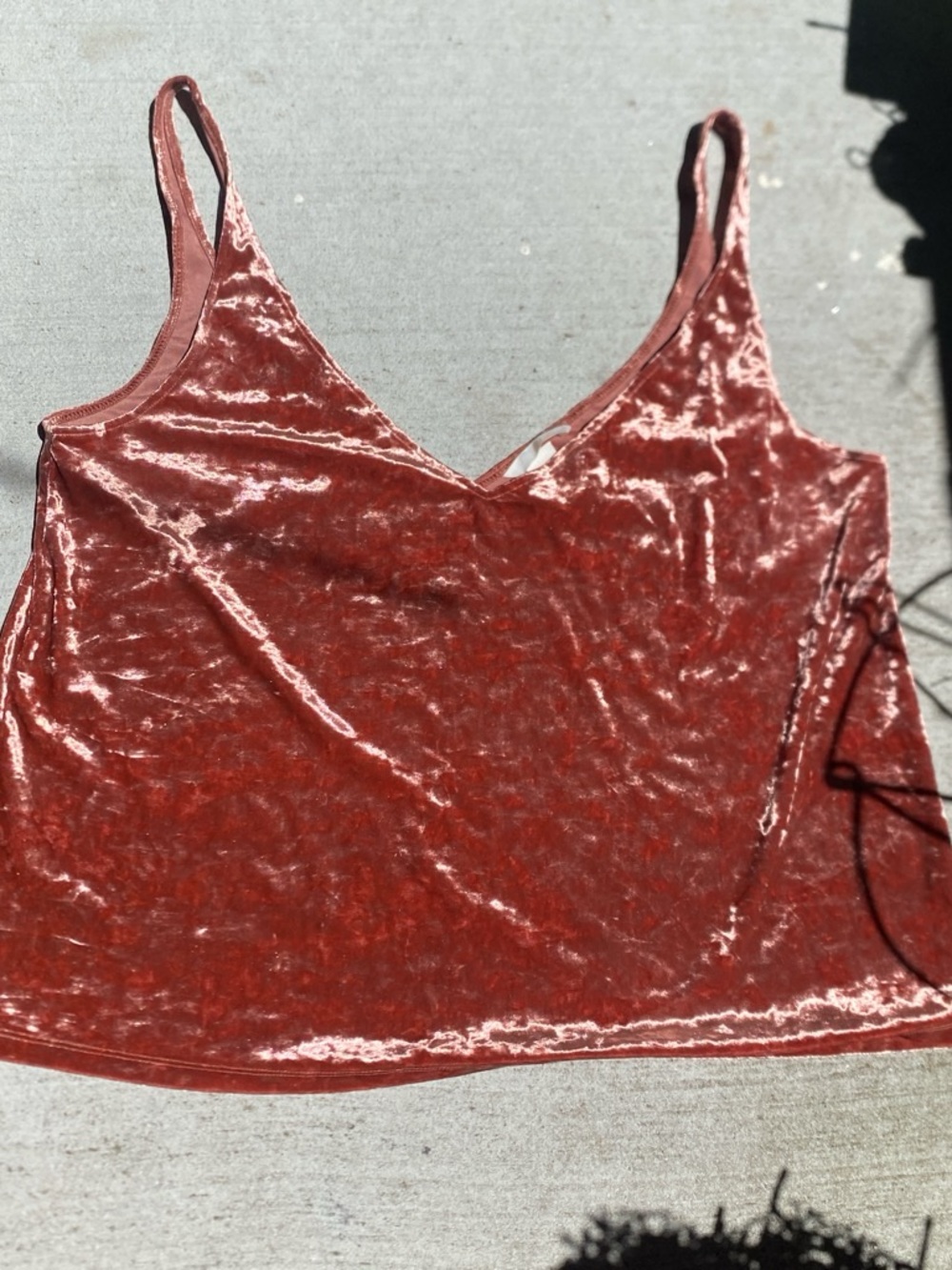 Velvet V-Neck Tank Top - Rust Red